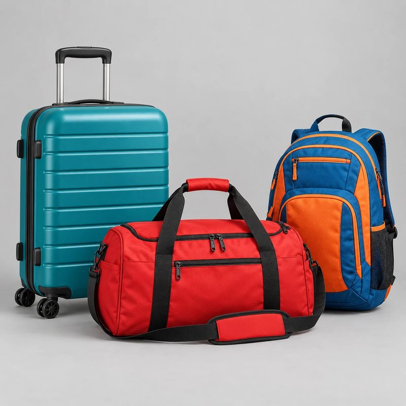 Regular backpack, cabin and check-in bags for luggage storage